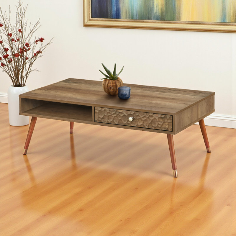 Table basse d'appoint à 1 tiroir et 1 tablette brune Odilia, H 15,39 po x l 43,26 po x P 23,14 po