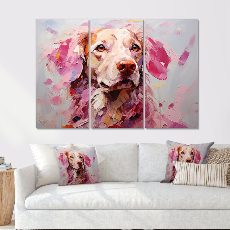 Ensemble de décoration murale chien rose Labrador Popart, H 40 po x l 60 po x P 1 po