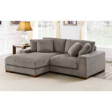 Mackennah 110.02 in. W Rolled Arms 4-Seat L Shaped Soft Corduroy Fabric  Modern Sectional Sofa with Reversible Ottoman