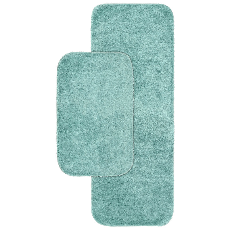 Ensemble de tapis de bain en nylon 2 pièces avec envers antidérapant Mccluney, Bleu sarcelle