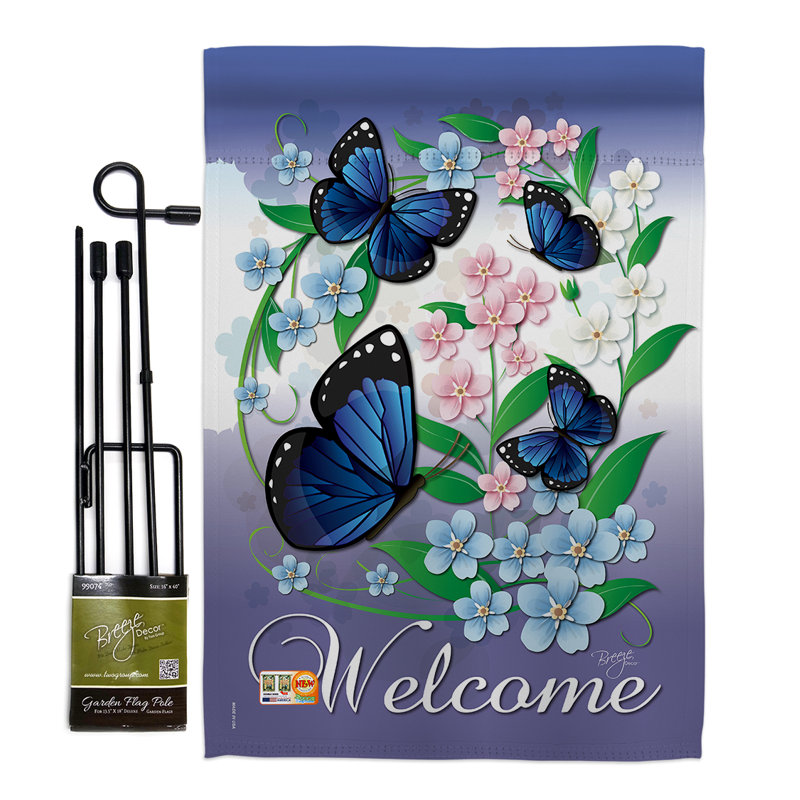 Ensemble de drapeaux en polyester 19 po x 13 po Stephana Butterflies, Bleu, Polyester