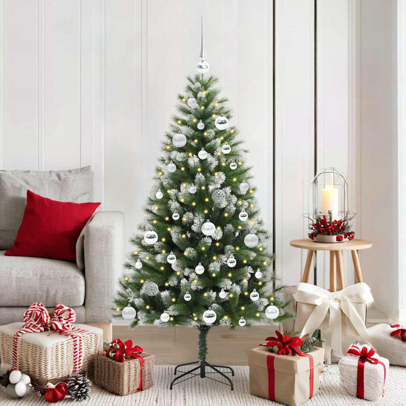 Artificial Hinged Christmas Tree with Flocked Snow, 150cm H, Silver