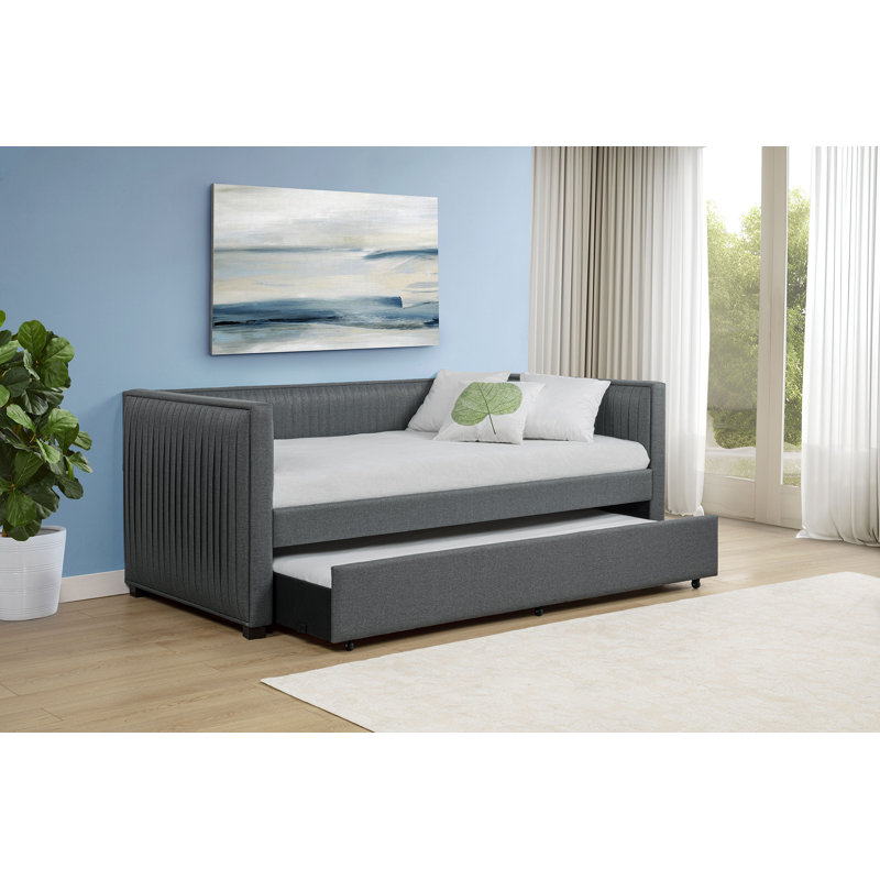 Chaquita Upholstered Twin Daybed with Trundle Grey