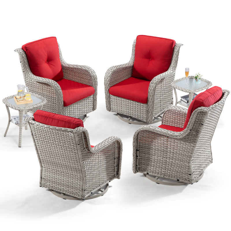 Ensemble de chaises pivotantes en osier 6 pièces Maude, Rouge, Blanc
