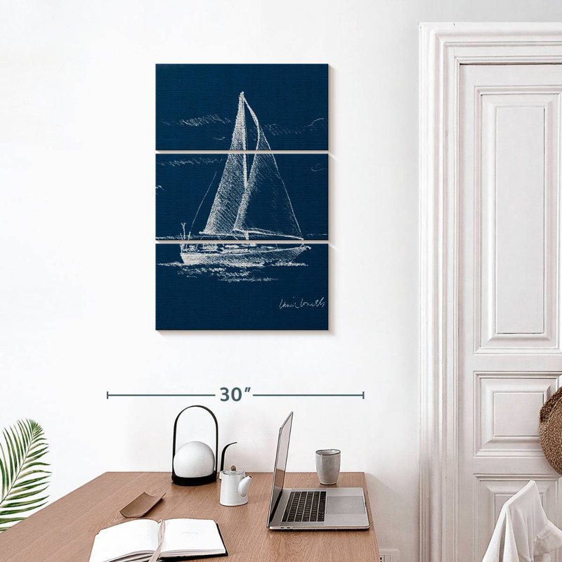 Mehar Sailboat On Blue Burlap I