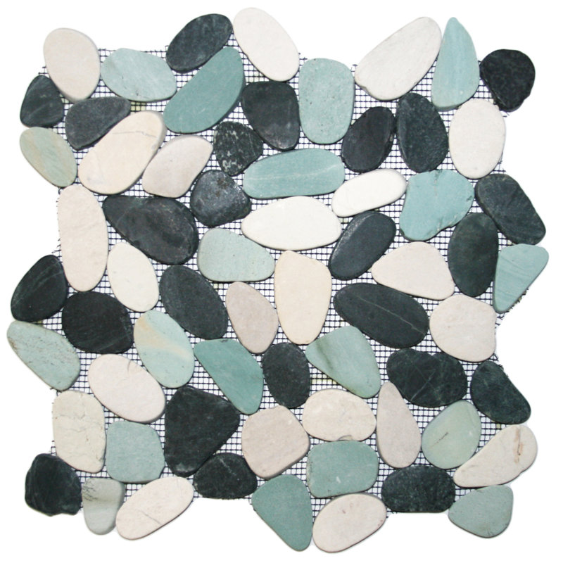 Carreau de mosaïque en caillou de pierre naturelle noir / gris Yukon à finition mate imperméable 12 po x 12 po