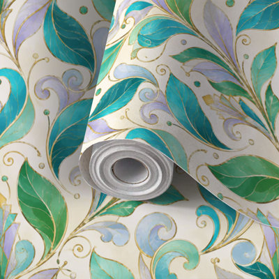 Papier peint adhésif 3D sans raccord, motif de feuilles stylisées nacrées, amovible et imperméable, rouleau de papier peint décoratif pour chambre, salon et cuisine, 58 x 300 cm (22,8 x 118 pouces).