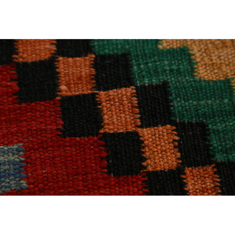 Tapis de couloir oriental géométrique en laine Kilim 3 x 13