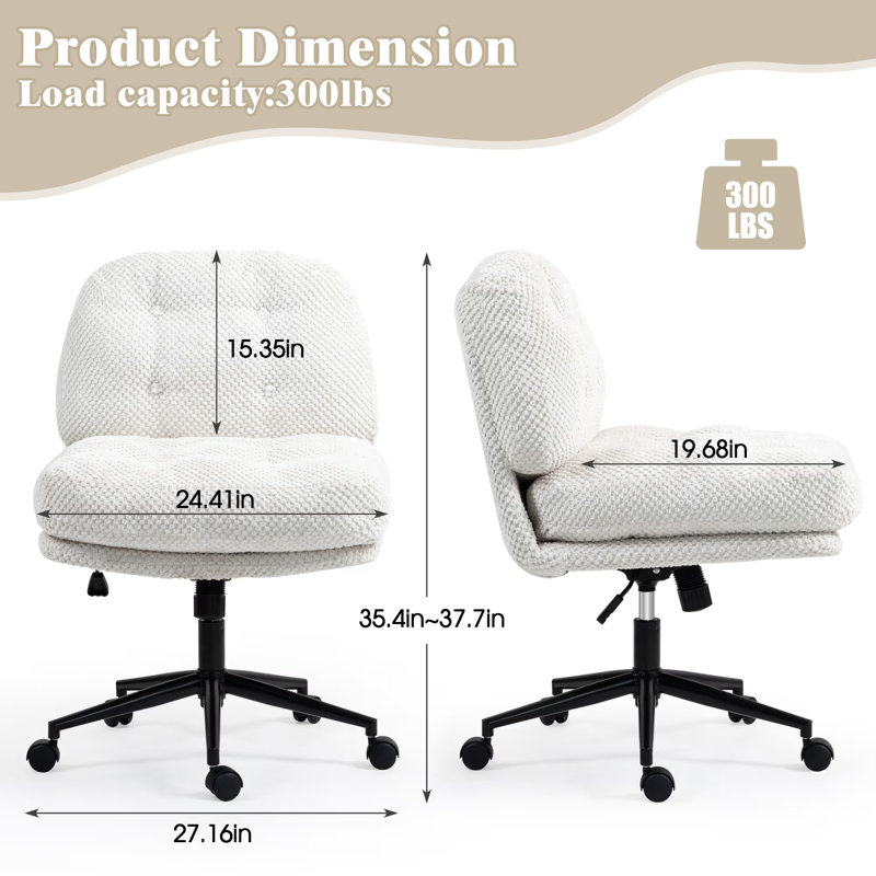Chaise de bureau à pieds croisés sur roulettes pivotantes réglables plus larges et épaissies, Blanc