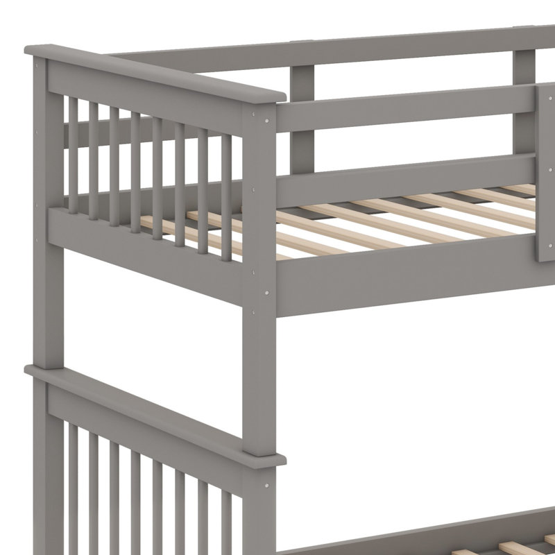 Lit superposé d'escalier avec rangement et garde-corps pour chambre à coucher, dortoir, Gris