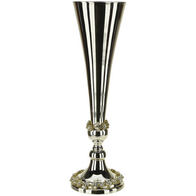 Jeweled Flluted Silver Vase - 16.5 Inches