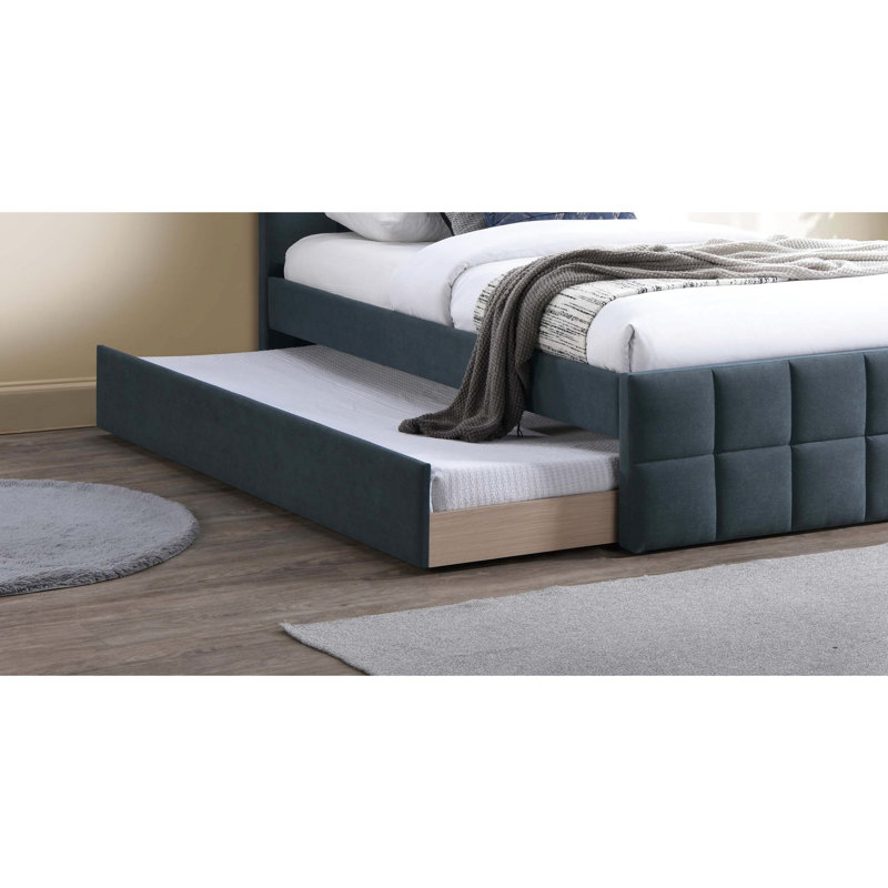 Tête de lit gigogne pleine grandeur incontournable de style contemporain avec tête de lit tapissier en lin gris anthracite et lit gigogne avec lit gigogne