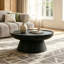 Ensemble de 2 tables basses rondes en bois massif de style Mid-Century rond en placage de bois massif-891857727
