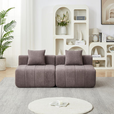 Canapé modulaire en chenille avec 2 coussins, canapé modulaire symétrique pour chambre à coucher, salon, bureau pour les loisirs ou la sieste, salle de lecture et vestibule