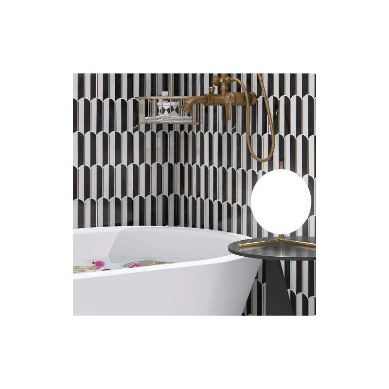 Mad Decade 12" x 12" Marble Mosaic Wall & Floor Tile, Black