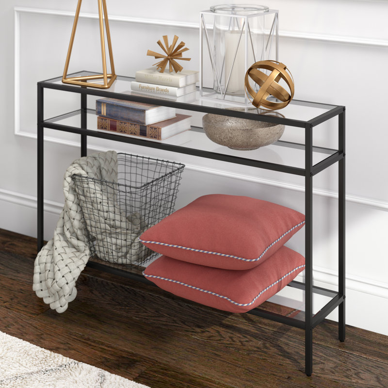 Siviline 106.7cm Glass Top Console Table, Blackened Bronze