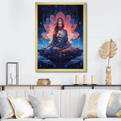 Bleu, yoga, lotus rose, femme
