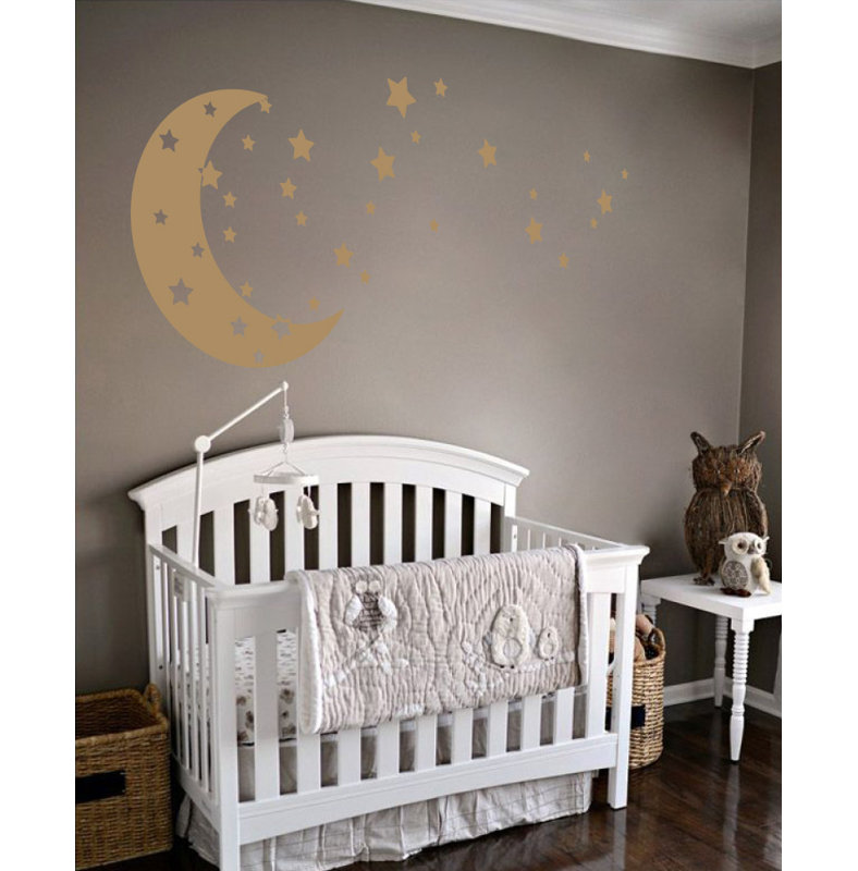 Adhésif décoratif lune et étoiles, Brun pâle, H 30 po x l 65 po x P 0,01 po