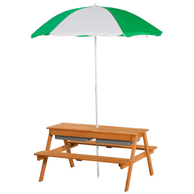 Outdoor Kids Picnic Table with Umbrella and Storage Inside, Sand and Water Table for Garden, Patio, or Balcony