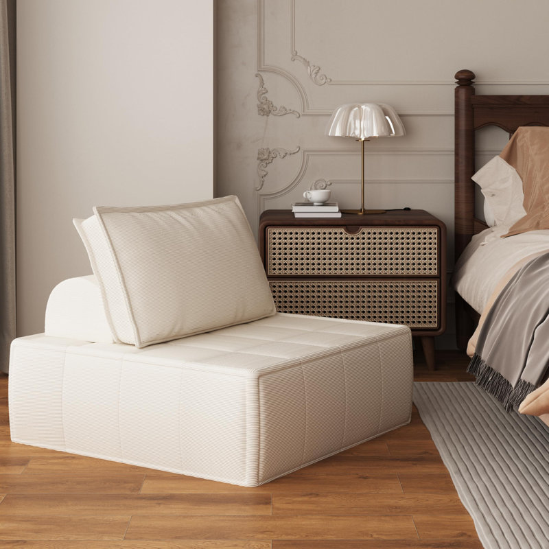 35" Corduroy fabric floor pillow chair  Futon sofa with Adjustable Backrest, suitable for small-space bedrooms, living rooms and game rooms