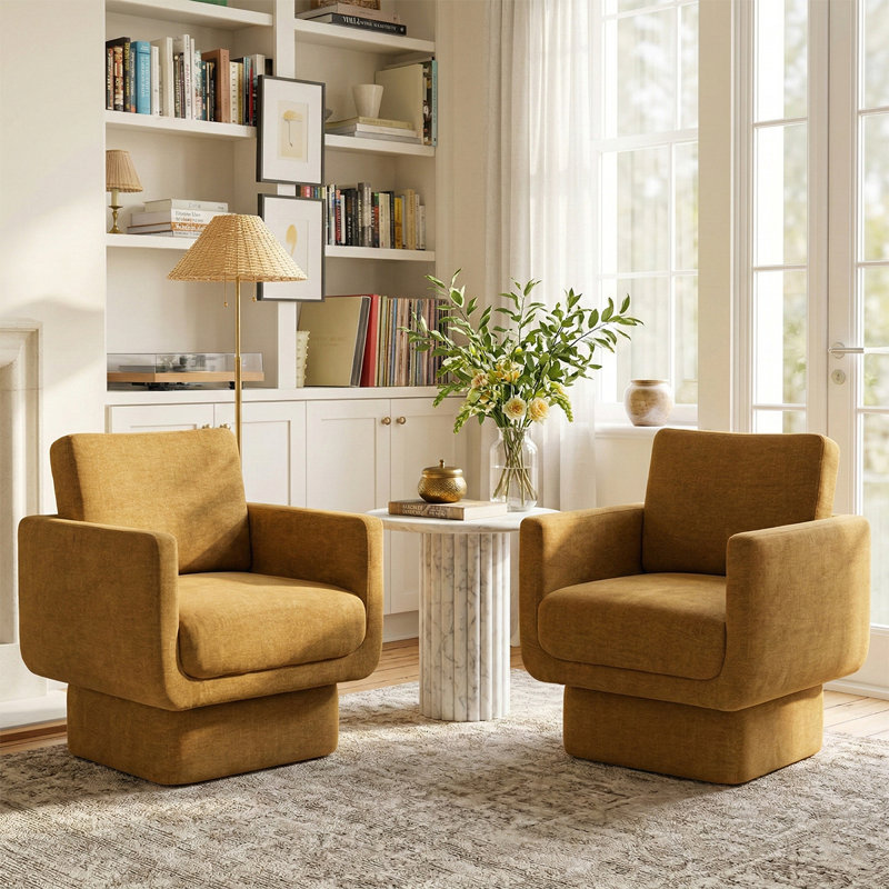 Ensemble de 2 fauteuils pivotants 27 po (ensemble de 2), Jaune moutarde