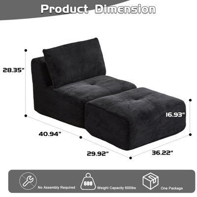 Chaise longue simple en mousse mémoire, recouverte de velours côtelé à motifs animaux, pour salon. Montage facile, déportable, rembourrage épais, combinaison personnalisable, noir moderne compressé avec motifs animaux.