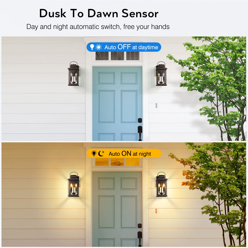 Farmhouse Outside Wall Lights, Dusk to Dawn Outdoor Light Fixture Wall Mount, Oil Rubbed Bronze (Gold Trim)