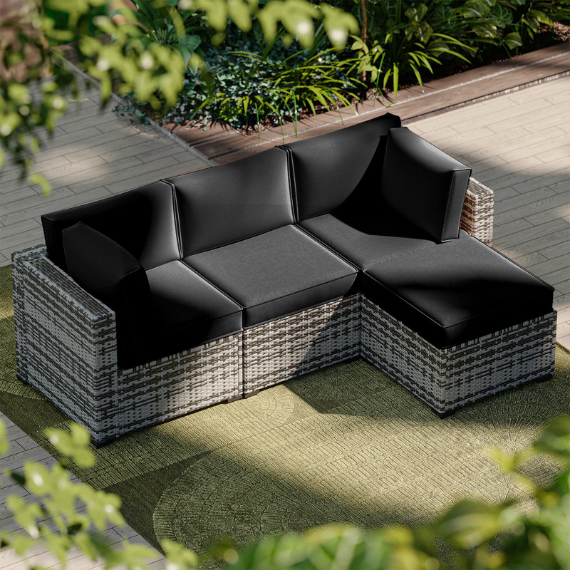 9 housses de coussin de patio de 4 po d'épaisseur 9 pièces - Remplacement hydrofuge pour canapé modulaire 4 places, Noir
