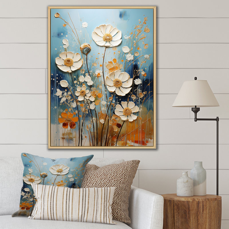 «White Wildflowers Serene Oasis», reproduction sur toile encadrée, 40" H x 30" W, Cadre photo noir