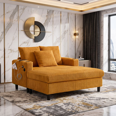 Chaise longue moderne en velours côtelé moderne avec lumières DEL RVB, chargement USB et porte-gobelets