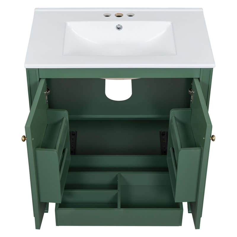Meuble-lavabo 30 po avec lavabo et deux portes avec tablette, Vert
