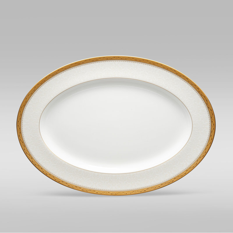 Classic White and Gold Ceramic Oval Platter Dish