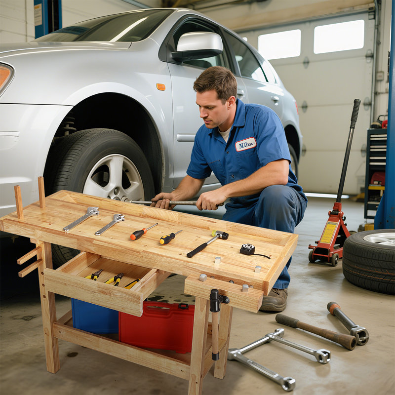 60" Heavy Duty Wood Workbench Work Bench Table With Drawer And Adjustable Handle For Workshop Garage