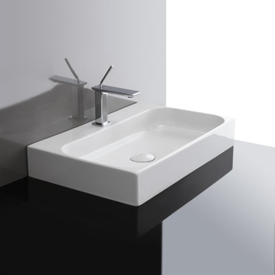 WS Bath Collections Unit 16.5'' Ceramic White Ceramic Rectangular Bathroom Sink with Overflow