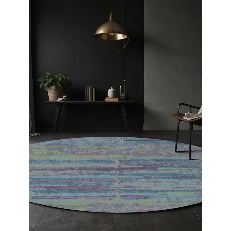 Machine Washable Gray Area Rug, Round 7'