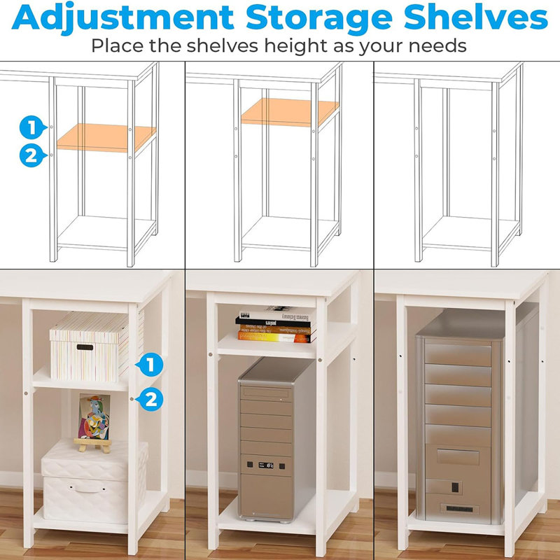 Computer Desk With USB Charging Port And Power Outlet,Reversible Small Desk With Monitor Stand And Storage Shelves For Home Office, Work Desk With Cup Holder Hook