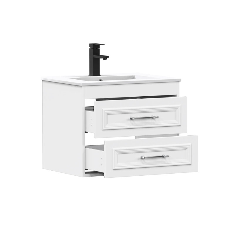 Ensemble simple meuble-lavabo avec lavabo en céramique (robinet inclus), Blanc, H 19,5 po x l 30 po x P 17,9 po