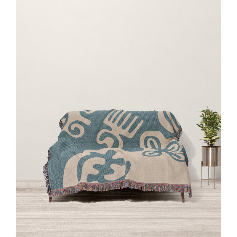 Couverture 100% coton African Tribal, Simple, Bleu/beige