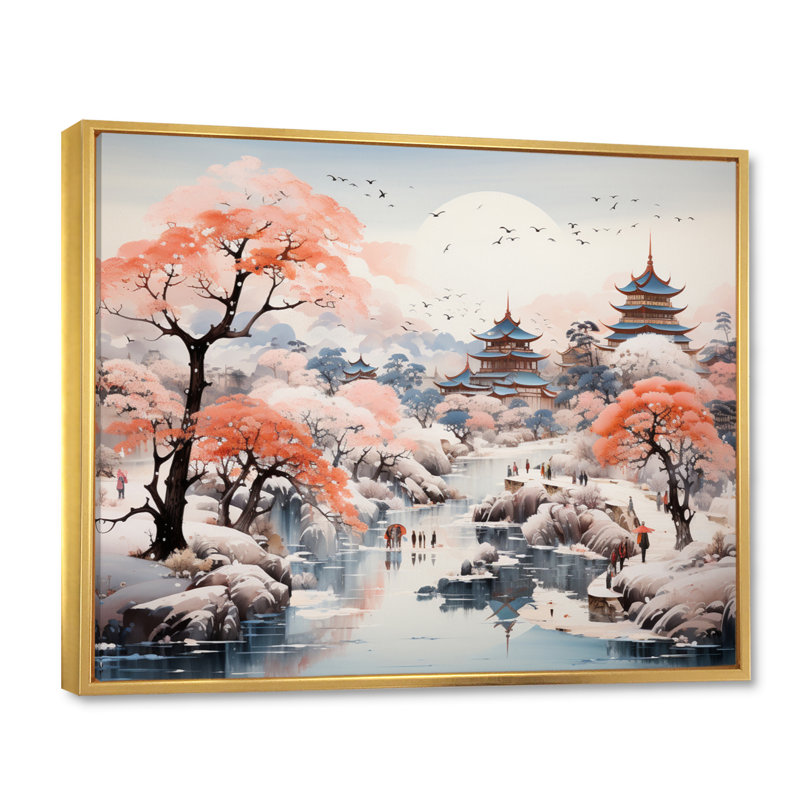 «China Silk Road IV» - reproduction, Cadre flottant doré, H 30 po x l 40 po x P 1,5 po