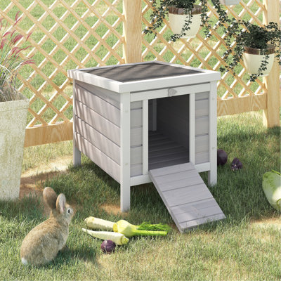 Small Wooden Rabbit Hutch Bunny Cage Guinea Pig Cage Duck House Dog House With Openable & Waterproof Roof, Red