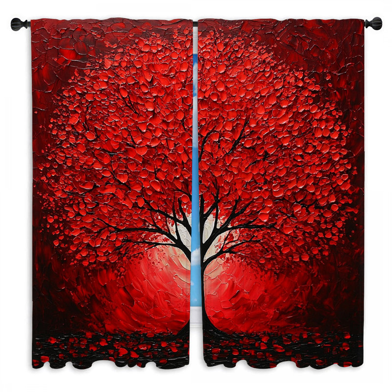 Rideaux de fenêtre d'arbre nature drapés gothiques - 2 panneaux, L 56 po x L 78 po