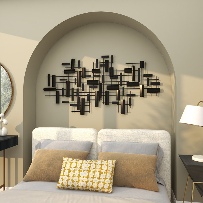 CosmoLiving by Cosmopolitan Black Metal Geometric 3D Stripes Home Wall Decor, 60" x 1" x 30", Black