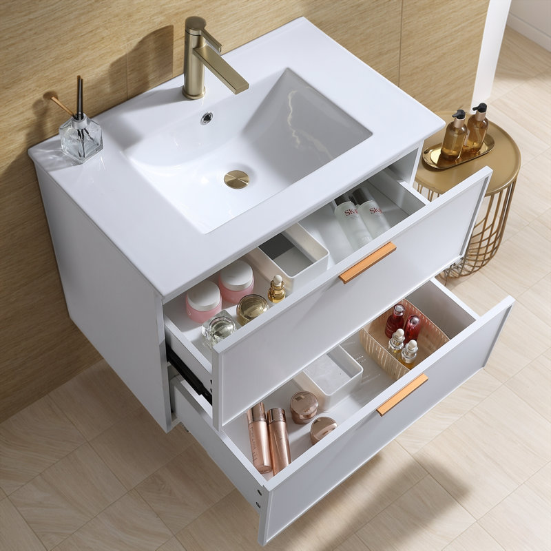 Ensemble de meuble-lavabo simple mural moderne à 2 tiroirs 30 po Navreet
