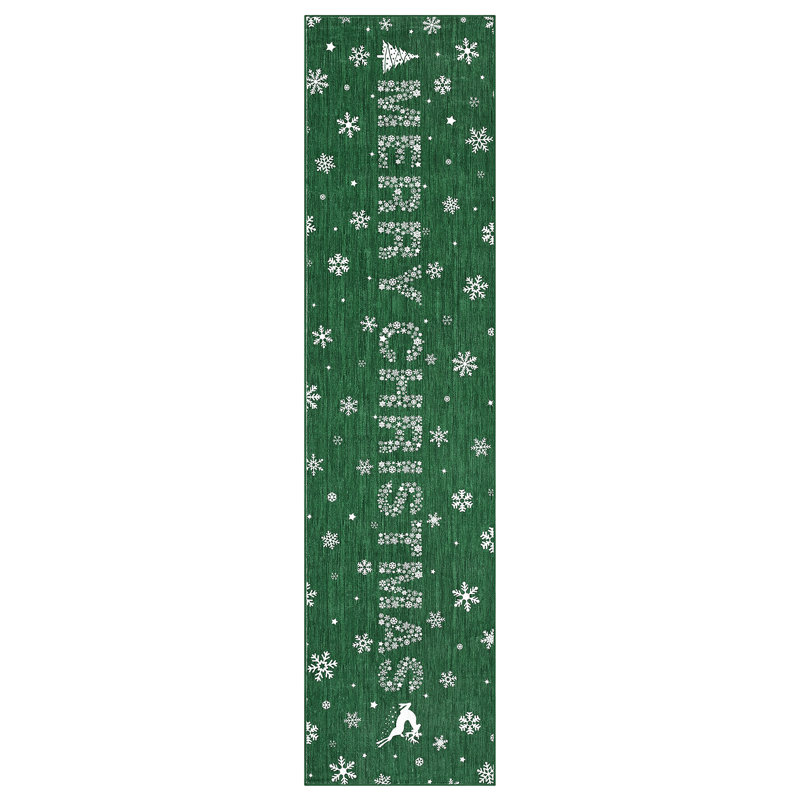 Christmas Runner Rug 2'x10' Snowflake Washable Rug Runners for Hallways Non Slip Soft Green Kitchen Runner Rugs for Bedroom Laundry Room