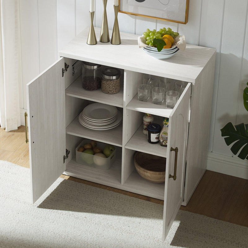 Garde-manger de style campagne moderne H 32 po, armoire buffet avec porte arquée et tablettes réglables, White