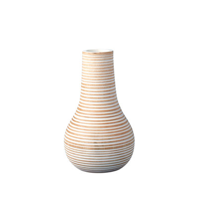 Vase blanc rayé en bois de manguier