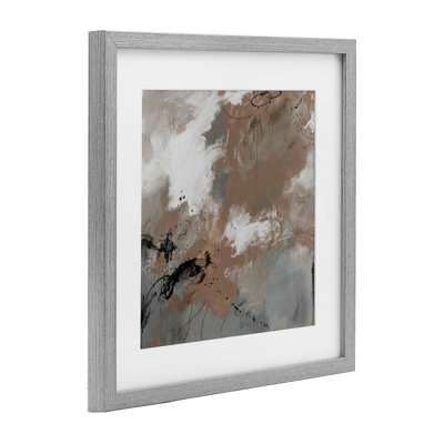 Brown & Grey Brushwork Framed Print Under Glass, design by Ruth Fromstein