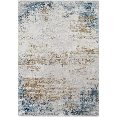 Tapis bleu ciel / bleu foncé tissé à la machine Bannock