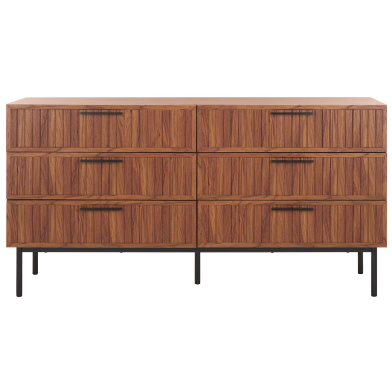 Starns 63.1'' W 6 - Drawer Dresser, Walnut/Black