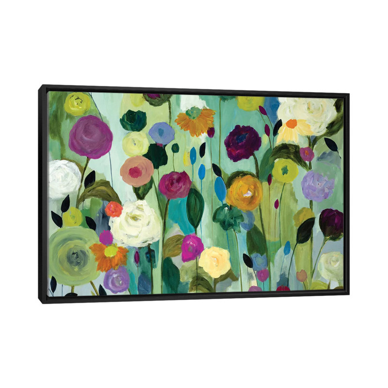 « âme florales », impression sur toile, H 18 po x l 26 po x P 1,5 po, Toile avec cadre noir, Pas de tapis